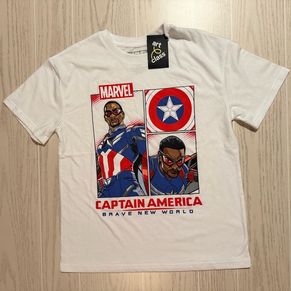 Art Class‎ Marvel Captain America Graphic Tee Boys L White Superhero Shirt NEW